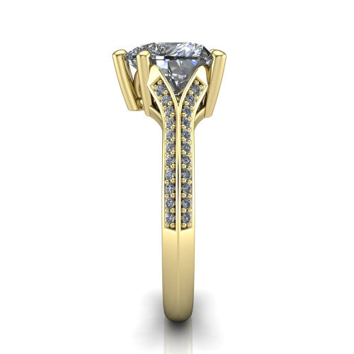 Cecilia heart split shank engagement ring in 14K Yellow Gold with micro-pavé band, side profile showing the pavé split shank