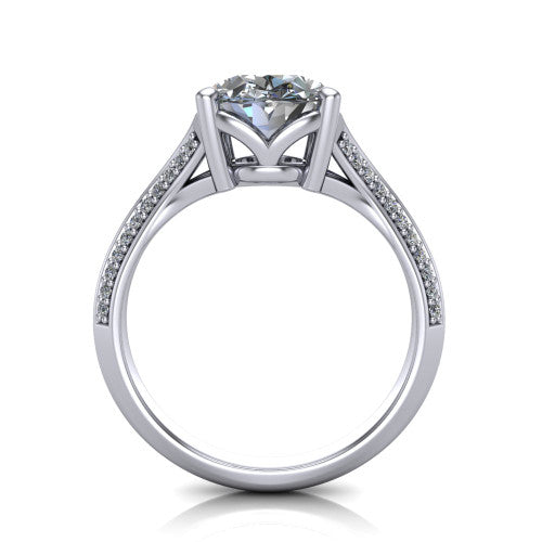 Cecilia oval split shank engagement ring in 14K White Gold with micro-pavé band, through-finger front profile showing the split gallery