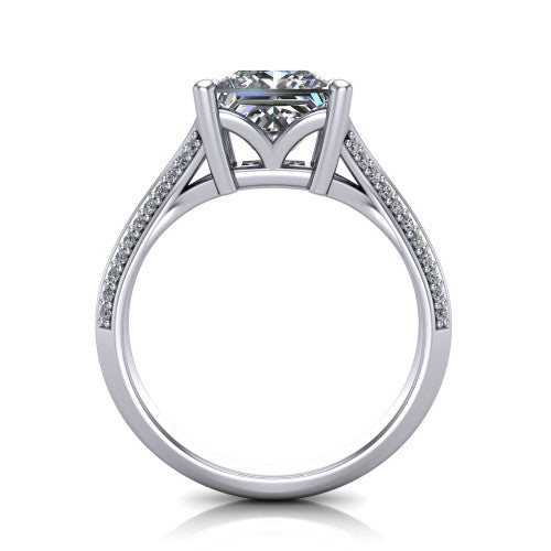 Cecilia princess split shank engagement ring in 14K White Gold with micro-pavé band, through-finger front profile showing the split gallery