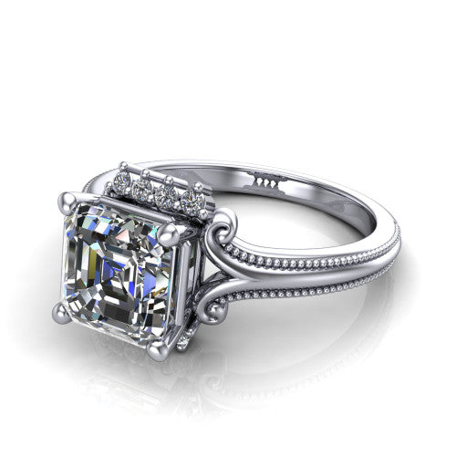 Valeria Square Emerald Shape Halo Engagement Ring in 14K White Gold