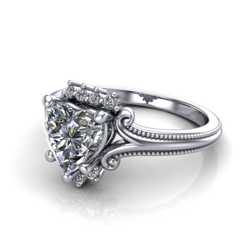 Valeria Heart Shape Halo Engagement Ring in 18K White Gold