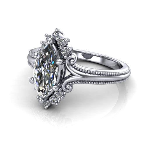 Valeria Marquise Shape Halo Engagement Ring in Platinum