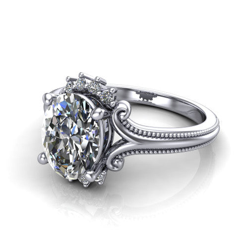Valeria Oval Shape Halo Engagement Ring in 18K White Gold