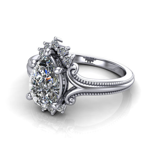 Valeria Pear Shape Halo Engagement Ring in Platinum