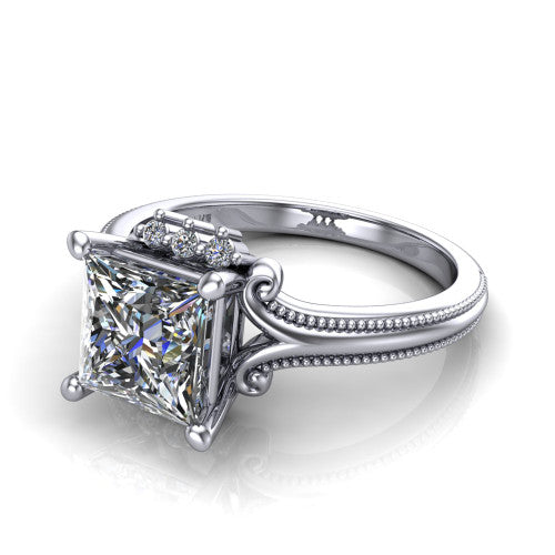 Valeria Princess Shape Halo Engagement Ring in Platinum