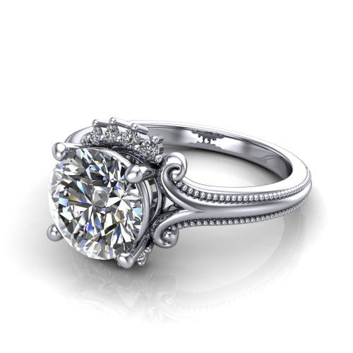 Valeria Round Shape Halo Engagement Ring in 14K White Gold