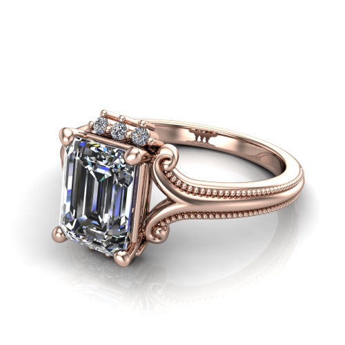 Valeria Emerald Shape Halo Engagement Ring in 18K Rose Gold