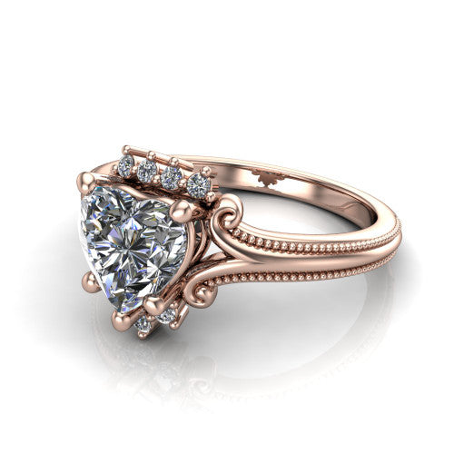 Valeria Heart Shape Halo Engagement Ring in 18K Rose Gold