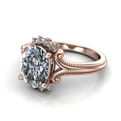 Valeria Oval Shape Halo Engagement Ring in 14K Rose Gold