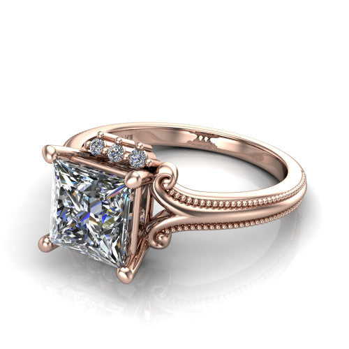 Valeria Princess Shape Halo Engagement Ring in 14K Rose Gold