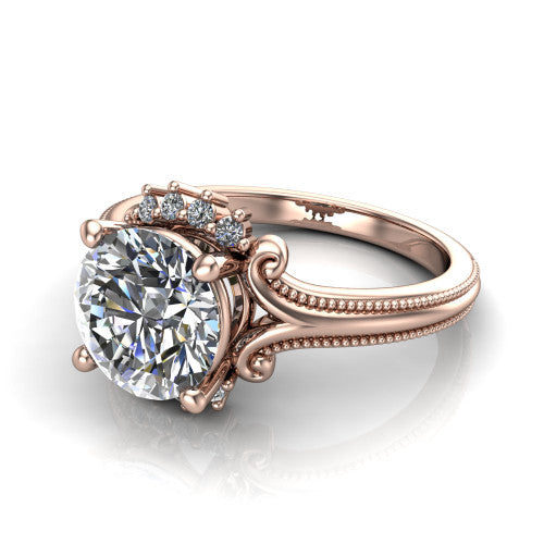 Valeria Round Shape Halo Engagement Ring in 18K Rose Gold