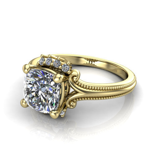 Valeria Cushion Shape Halo Engagement Ring in 14K Yellow Gold