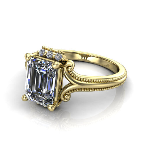 Valeria Emerald Shape Halo Engagement Ring in 18K Yellow Gold
