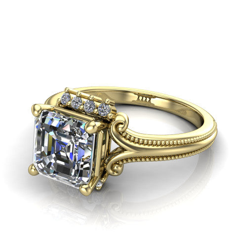 Valeria Square Emerald Shape Halo Engagement Ring in 18K Yellow Gold