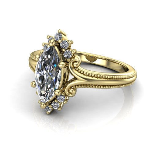 Valeria Marquise Shape Halo Engagement Ring in 14K Yellow Gold