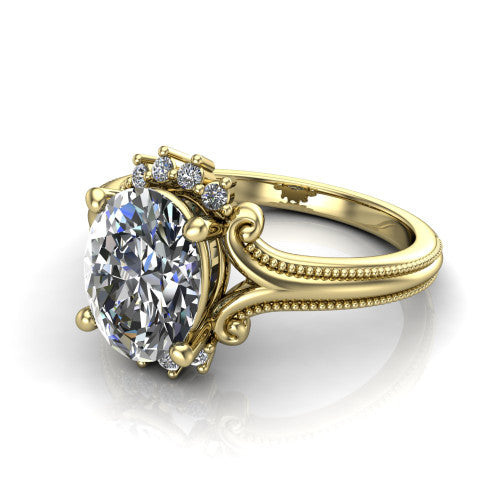 Valeria Oval Shape Halo Engagement Ring in 18K Yellow Gold