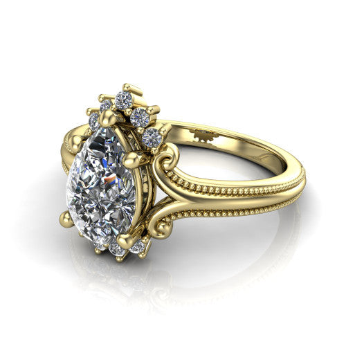 Valeria Pear Shape Halo Engagement Ring in 14K Yellow Gold