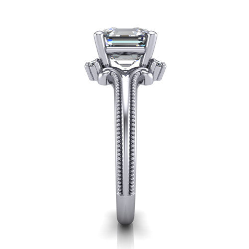 Valeria Square Emerald Shape Halo Engagement Ring in 18K White Gold