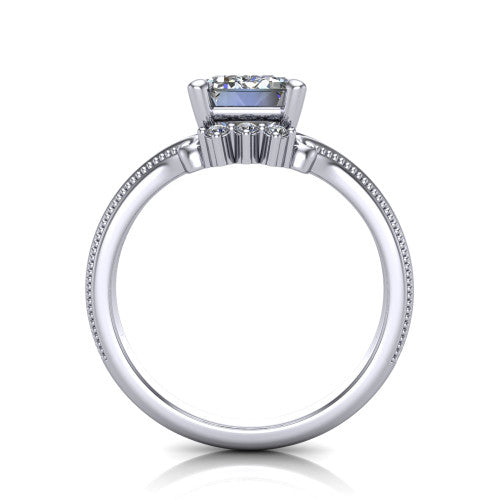 Valeria Emerald Shape Halo Engagement Ring in 14K White Gold