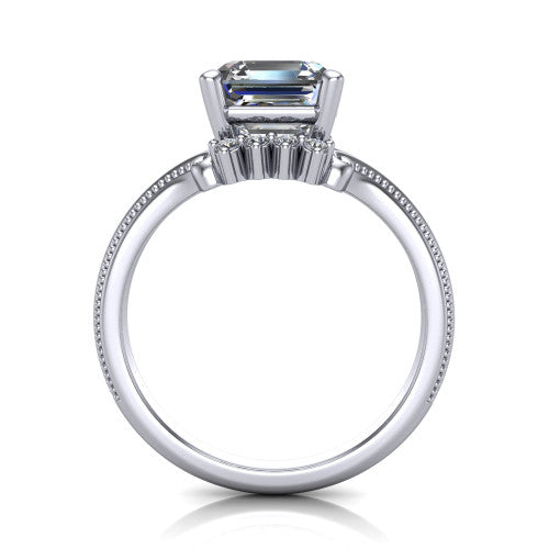 Valeria Square Emerald Shape Halo Engagement Ring in 18K White Gold