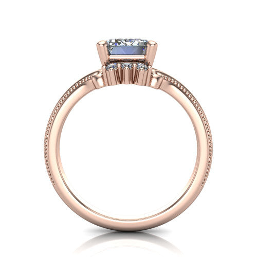 Valeria Emerald Shape Halo Engagement Ring in 14K Rose Gold