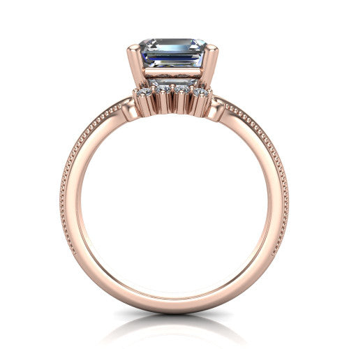 Valeria Square Emerald Shape Halo Engagement Ring in 18K Rose Gold