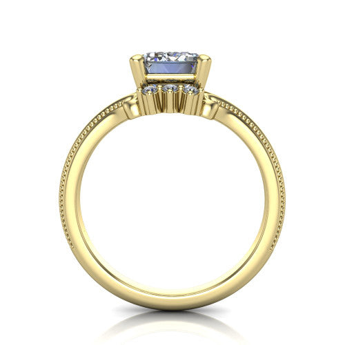 Valeria Emerald Shape Halo Engagement Ring in 14K Yellow Gold