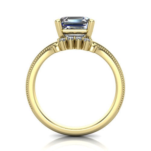 Valeria Square Emerald Shape Halo Engagement Ring in 18K Yellow Gold