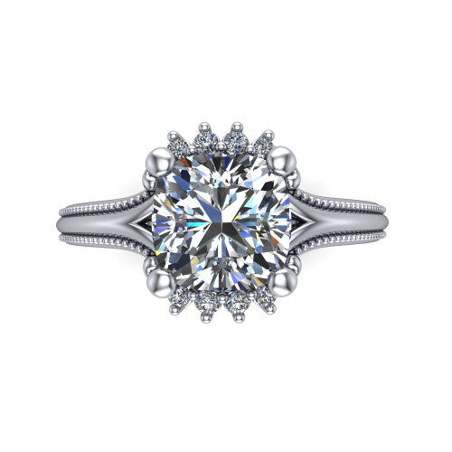 Valeria Cushion Shape Halo Engagement Ring in 18K White Gold