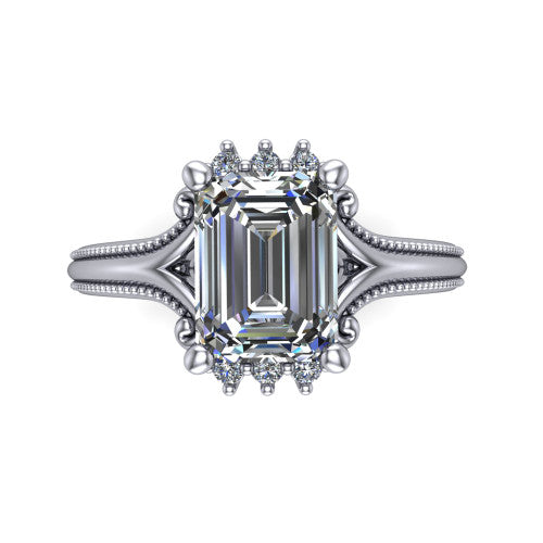 Valeria Emerald Shape Halo Engagement Ring in Platinum
