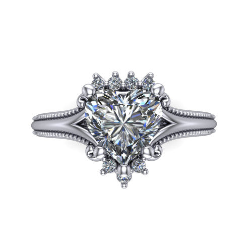 Valeria Heart Shape Halo Engagement Ring in 14K White Gold