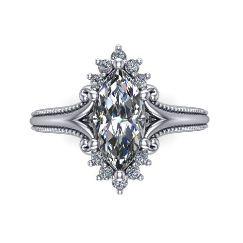 Valeria Marquise Shape Halo Engagement Ring in 14K White Gold