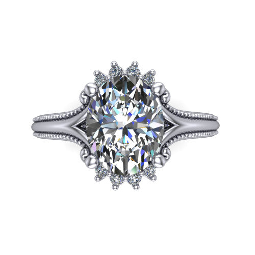 Valeria Oval Shape Halo Engagement Ring in 14K White Gold