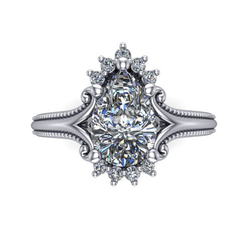 Valeria Pear Shape Halo Engagement Ring in Platinum