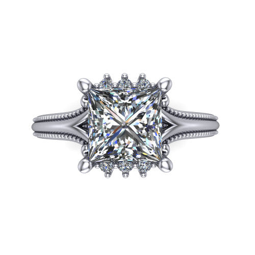 Valeria Princess Shape Halo Engagement Ring in Platinum