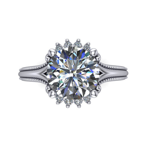 Valeria Round Shape Halo Engagement Ring in 18K White Gold