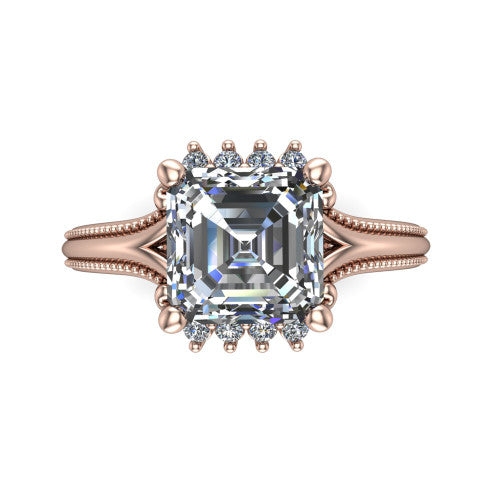 Valeria Square Emerald Shape Halo Engagement Ring in 14K Rose Gold