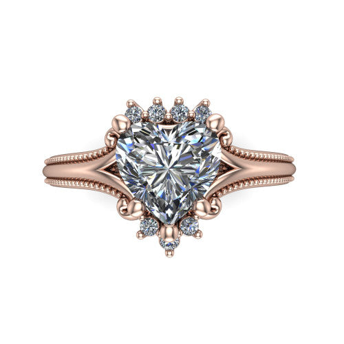 Valeria Heart Shape Halo Engagement Ring in 18K Rose Gold