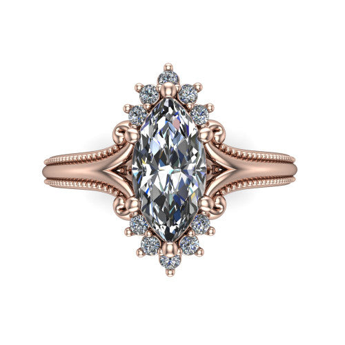 Valeria Marquise Shape Halo Engagement Ring in 18K Rose Gold