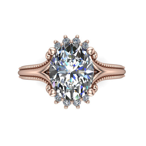 Valeria Oval Shape Halo Engagement Ring in 14K Rose Gold