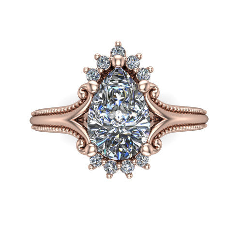 Valeria Pear Shape Halo Engagement Ring in 18K Rose Gold