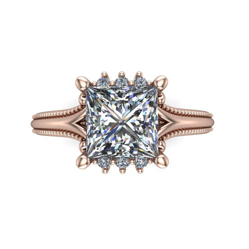 Valeria Princess Shape Halo Engagement Ring in 14K Rose Gold