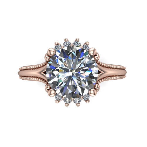 Valeria Round Shape Halo Engagement Ring in 14K Rose Gold