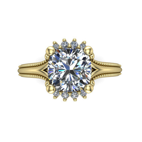Valeria Cushion Shape Halo Engagement Ring in 14K Yellow Gold
