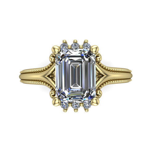 Valeria Emerald Shape Halo Engagement Ring in 18K Yellow Gold