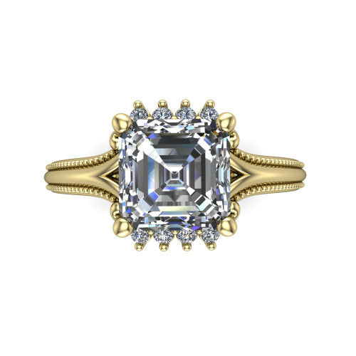 Valeria Square Emerald Shape Halo Engagement Ring in 14K Yellow Gold