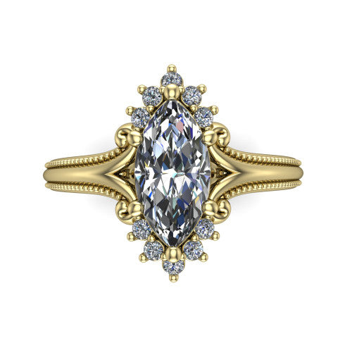 Valeria Marquise Shape Halo Engagement Ring in 14K Yellow Gold