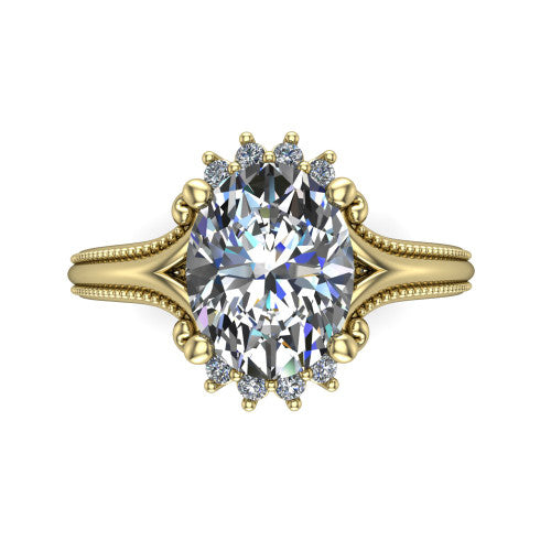 Valeria Oval Shape Halo Engagement Ring in 14K Yellow Gold