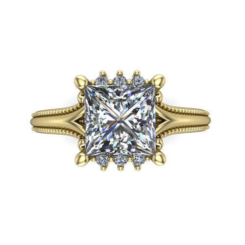 Valeria Princess Shape Halo Engagement Ring in 14K Yellow Gold