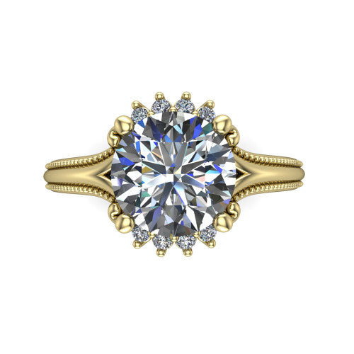 Valeria Round Shape Halo Engagement Ring in 18K Yellow Gold